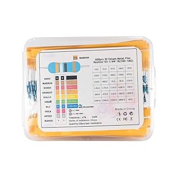 600pcs 30 Values Metal Film Resistor Kit 1/4W 1%(100Ω-1MΩ)